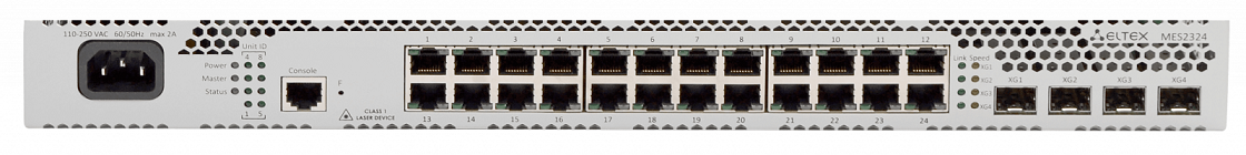 Ethernet-коммутатор MES2324, 24x1G RJ45 + 4x10G SFP+, L3, 220V AC