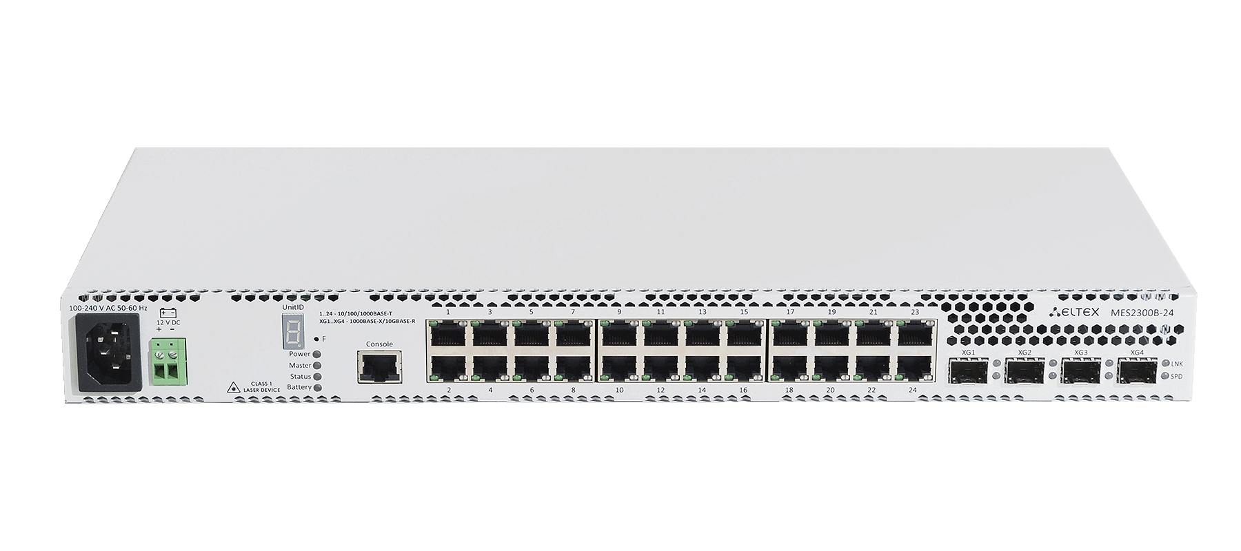 Ethernet-коммутатор MES2300B-24, 24x1G RJ45 + 4x10G SFP+, L3, 220V AC/12V DC
